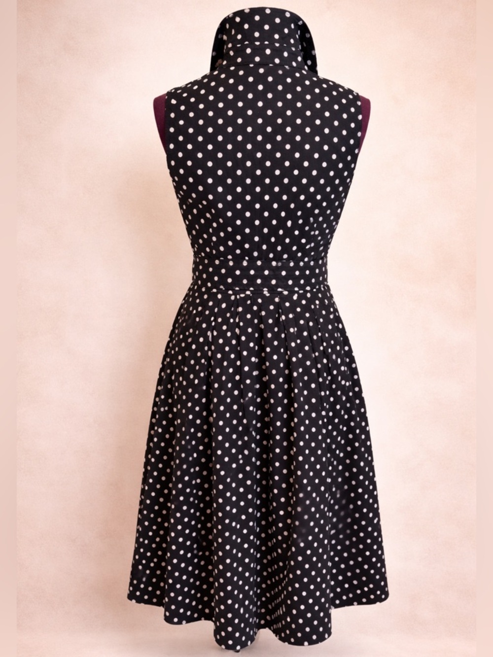 Eliza J Black Size 4 Sleeveless Black & White Polka Dot Collared Midi Dress - Picture 2 of 8